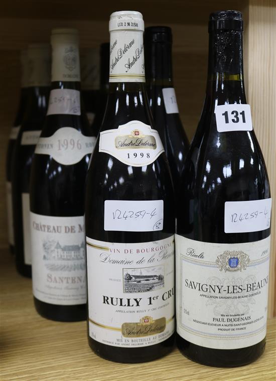 Three bottles of Savigny Les Beaunes, 1996, three Chateau de Mercey, Santenay, 1996 and two Rully 1er Cru, 1998.